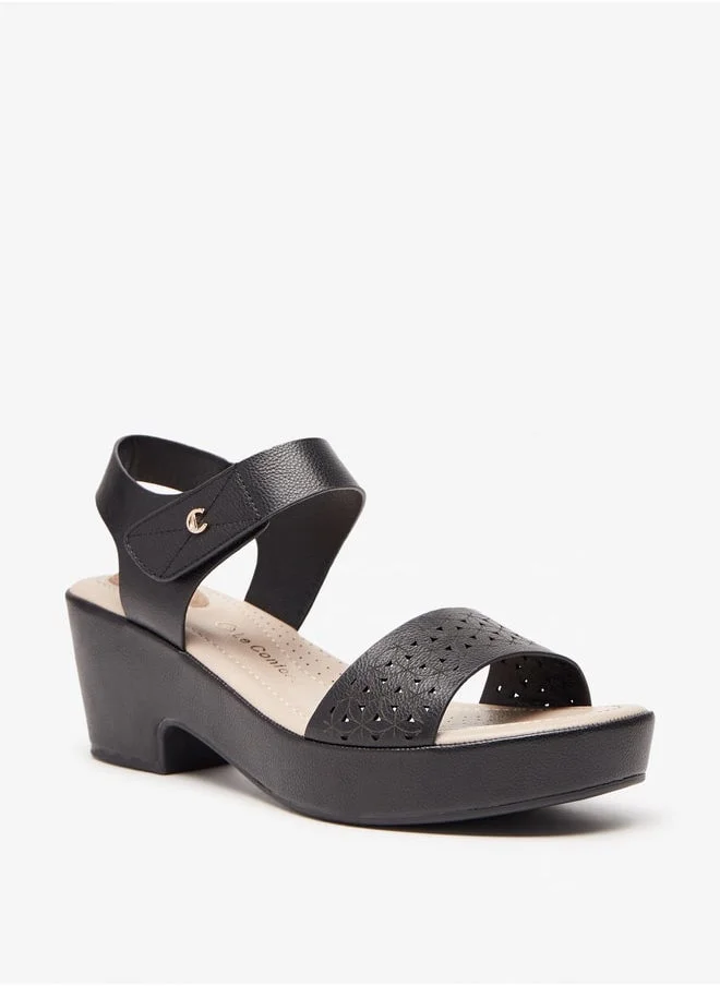 لو كونفورت Women's Lazer Cut Open Toe Sandals with Block Heel