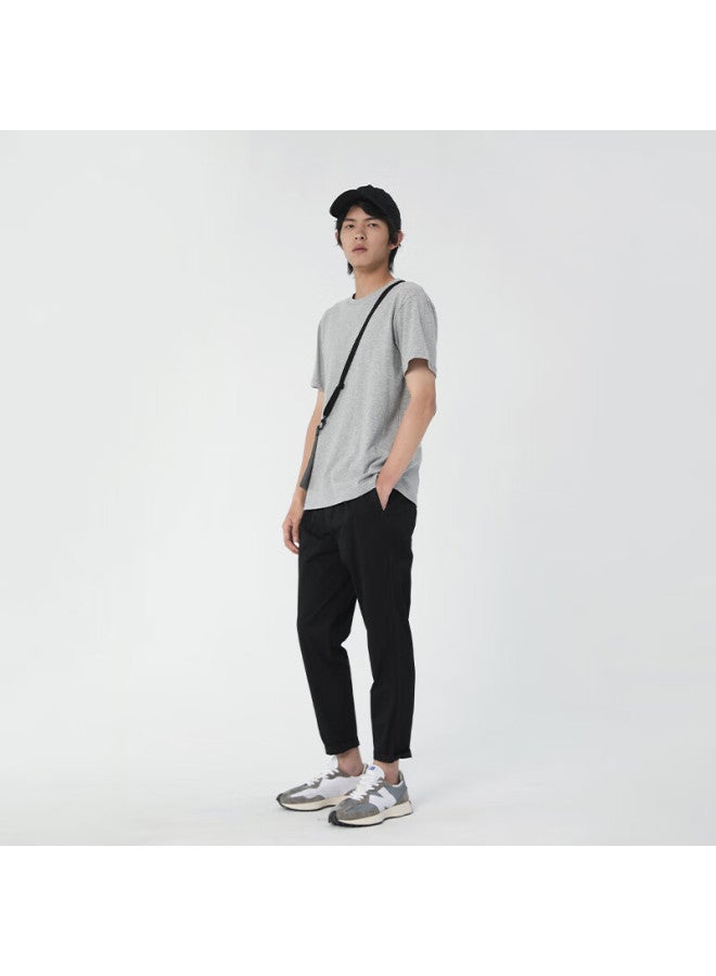 Markless Pure Cotton Skin-friendly T-shirt For Men, Solid Color Short-sleeve Undershirt 5630, Light Heather Gray, XL - Image 3