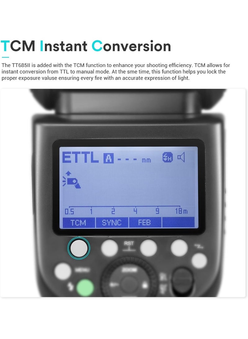 جودوكس فلاش Godox TT685II-S TTL لكاميرات سوني – تزامن عالي السرعة ونظام لاسلكي X، باللون الأسود - Image 3