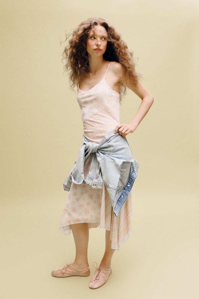 DeFacto Pink Woman Asymmetric V-Neck Tulle Midi Dress Casual - Image 2