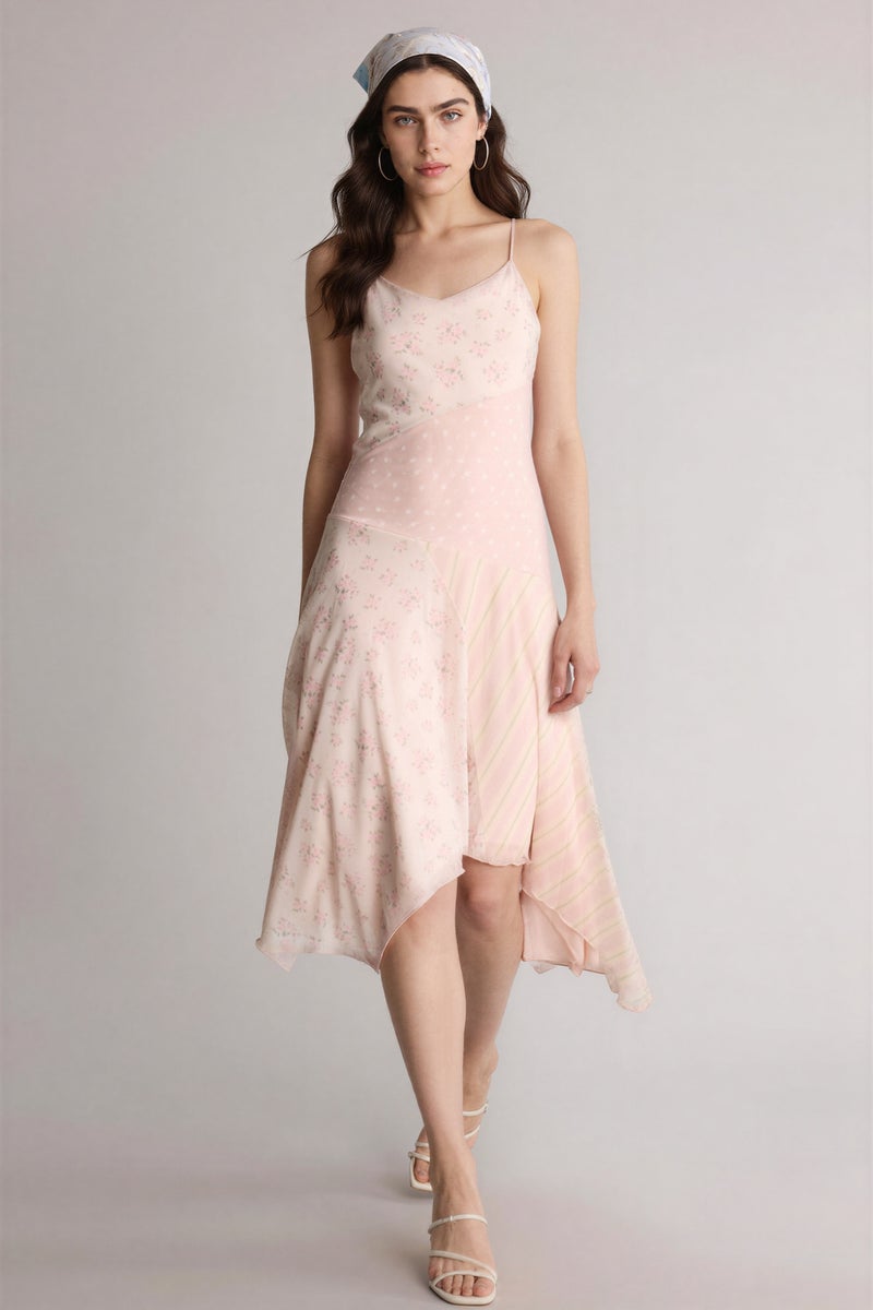 DeFacto Pink Woman Asymmetric V-Neck Tulle Midi Dress Casual - Image 5