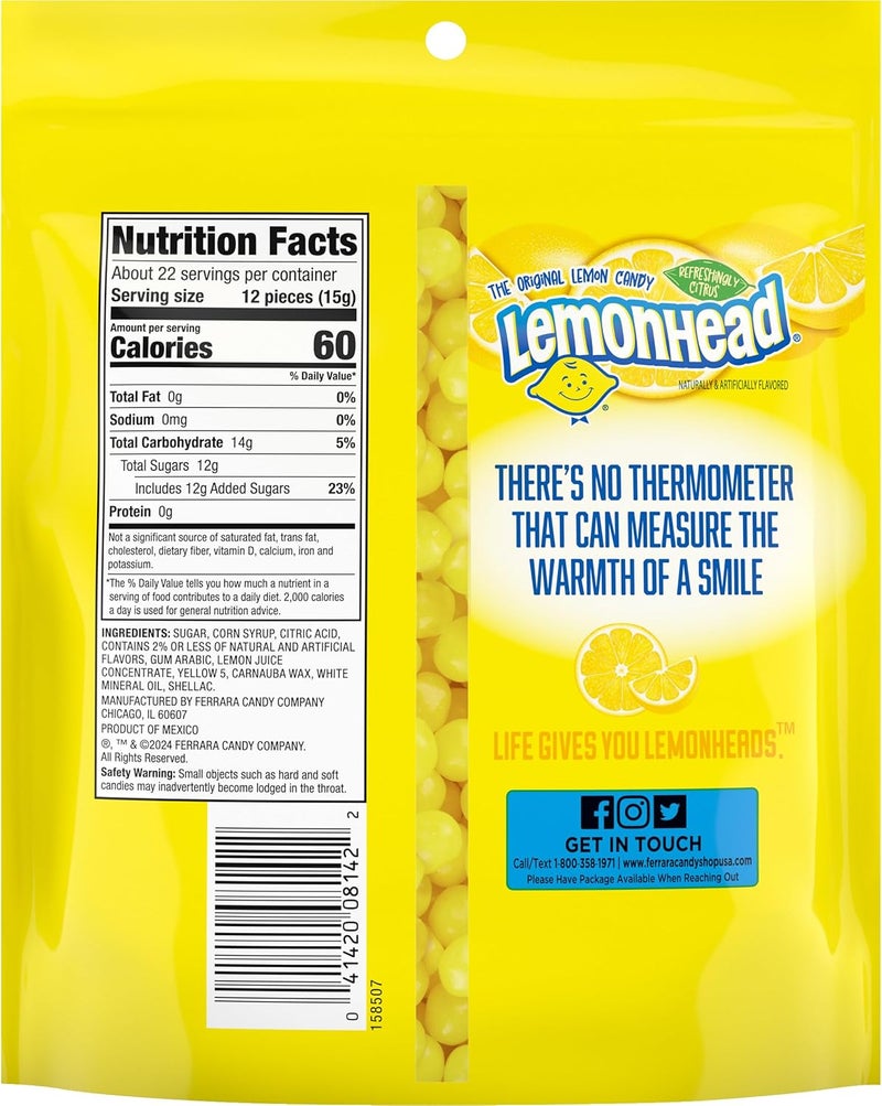 Lemonhead Hard Lemon Candy - Refreshingly Citrus Flavor in Resealable 12 oz Bag - Image 2