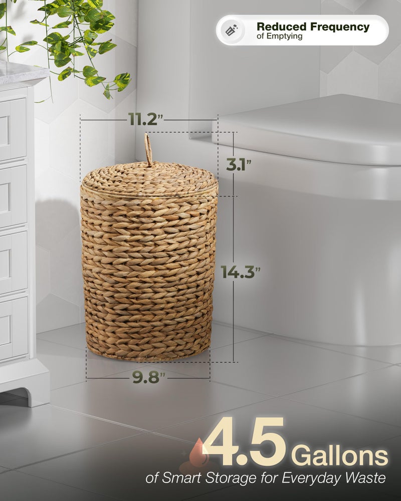 BLUEWEST 4.5 Gallons Wicker Trash Can with Lid, Handwoven Rattan Trash Can, Woven Decorative Wastebasket, Wicker Waste Basket with Removable Plastic Inner Bin for Bathroom, Bedroom, Office, or Kitchen - Image 3