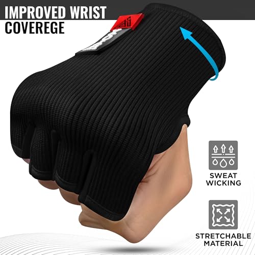 WYOX Boxing Hand Wraps Inner Gloves Men Women, Half Finger Under Mitts with Elasticated Bandages for Fist Protection, Ideal for Muay Thai, Kickboxing, MMA, and Martial Arts, Perfect for Training - Image 2