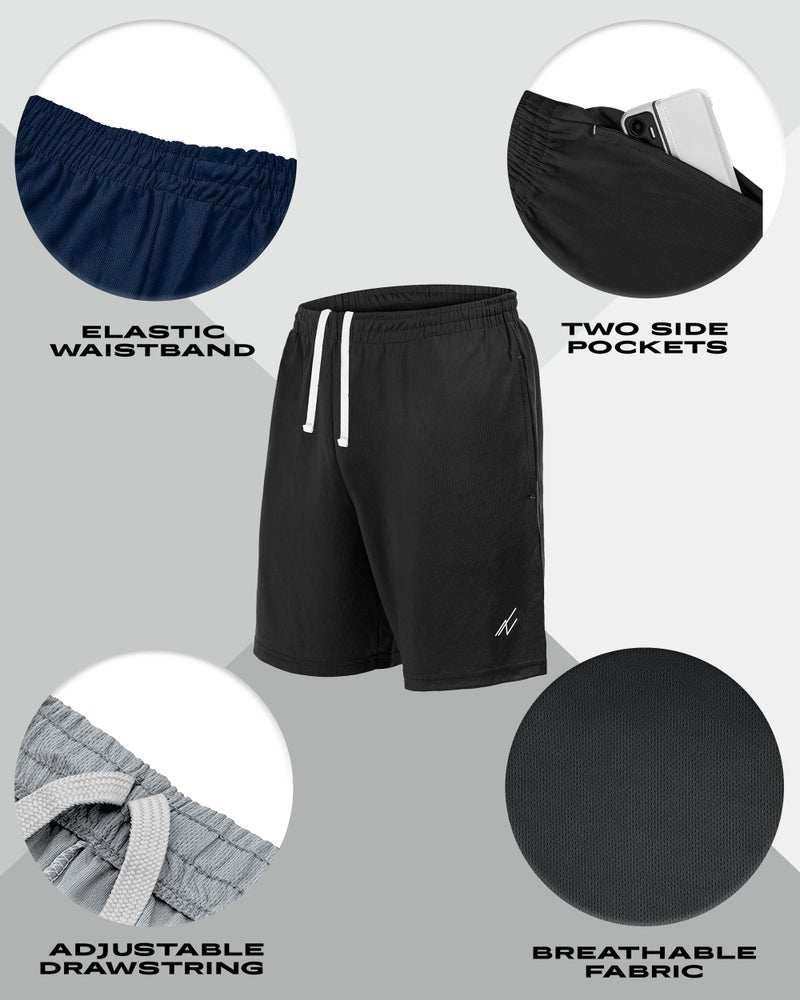 NY Threads 5 Pack Men's Athletic Shorts Quick Dry Loose-Fit Lightweight Running Workout Gym Shorts with Pockets, Medium, Black/Black/Navy/Dark Grey/Medium Grey - Image 4
