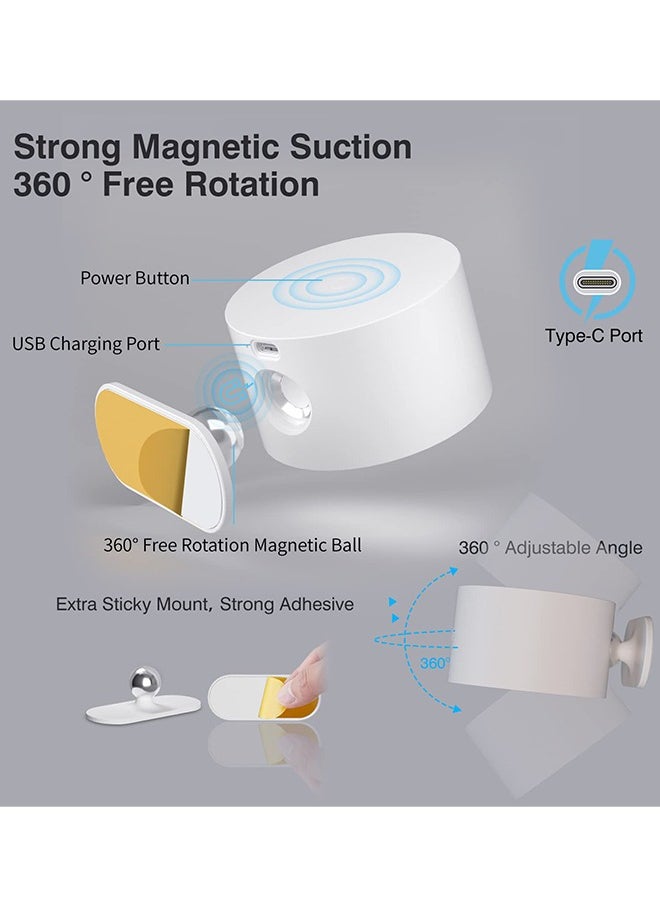 Alruht - LED Wall Sconce, Wall Mounted Lamp with USB Port, 3 Color Temperature and 3 Brightness Level, 360°Rotate Magnetic Ball, Cordless Wall Light for Reading Bedside, White - Image 1