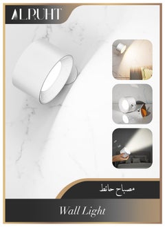 الروهيت شمعدان حائط LED ، مصباح مثبت على الحائط مع منفذ USB ، 3 درجة حرارة لون و 3 مستويات سطوع ، كرة مغناطيسية دوارة 360 درجة ، مصباح حائط لاسلكي للقراءة بجانب السرير ، أبيض  - Image 1