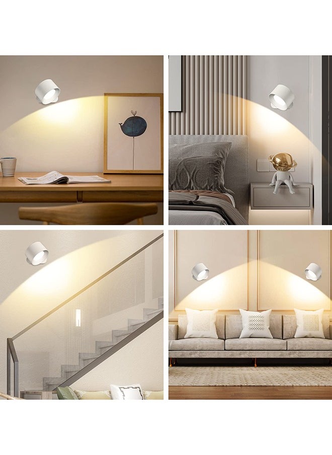 Alruht - LED Wall Sconce, Wall Mounted Lamp with USB Port, 3 Color Temperature and 3 Brightness Level, 360°Rotate Magnetic Ball, Cordless Wall Light for Reading Bedside, White - Image 1