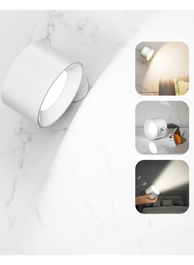 Alruht Cordless Wall Sconce, USB Wall Mounted Lamp, 3 Color Temperature and 3 Brightness Level, 360°Rotatable Magnetic Ball, 2000mAh Battery Operated, Cordless Wall Light for Reading Bedside, White  - Image 1