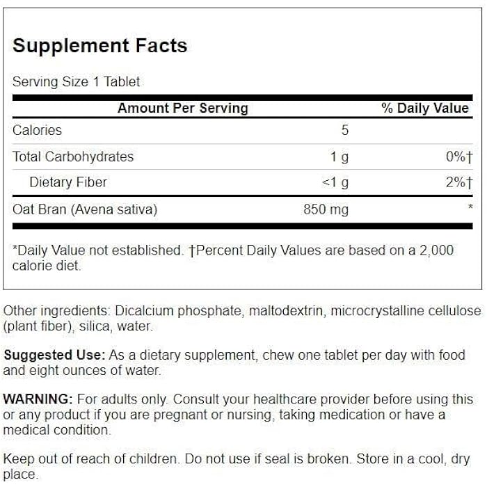 Swanson Premium Brand Swanson Oat Bran 850 Milligrams 250 Chwbls - Image 2
