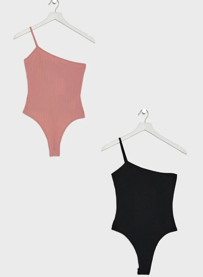 Missguided 2 Pack Ribbed One Shoulder Body