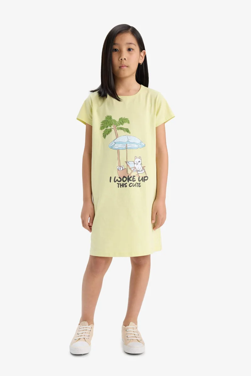 ديفاكتو Girl Printed Short Sleeve Dress