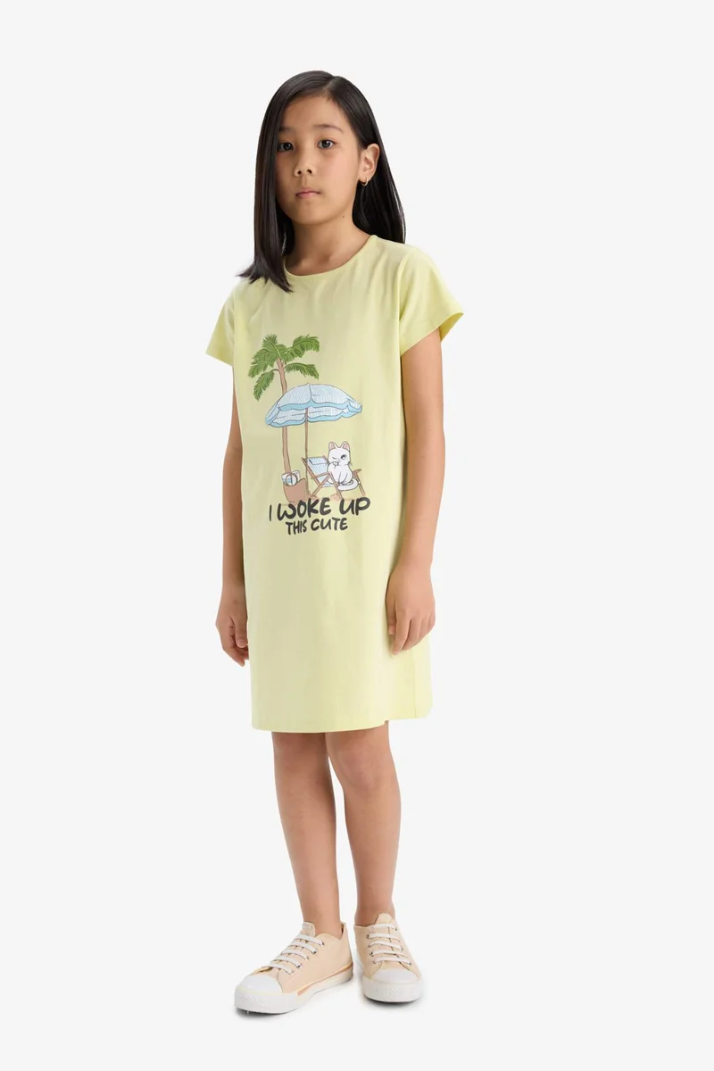 ديفاكتو Girl Printed Short Sleeve Dress