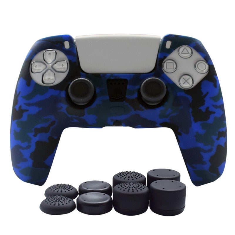 Hikfly Silicone Cover for PS5 Controller Skin Compatible with PS5 Controller Grips,Non-Slip Cover for PlayStation 5 Controller-1x Skins with 8 x Thumb Grip Caps)(Blue)