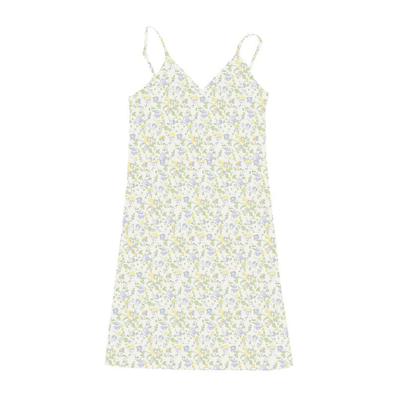 European and American pure desire retro printed V-neck sling dress womens summer 2024 New floral suspender dress womens foreign trade Skirt 5-light purple 