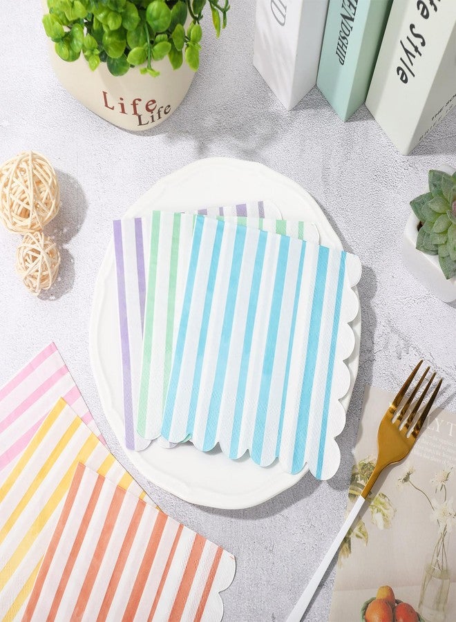 وولاين مجموعة مناديل كوكتيل باستيلية مزخرفة من والين، 120 قطعة، 6 مناديل ورقية مخططة متنوعة بنقشة آيس كريم، مناديل مشروبات صيفية ملونة للاستخدام مرة واحدة، مثالية لتزيين حفلات أعياد الميلاد وحفلات استقبال المولود الجديد في الصيف - Image 4