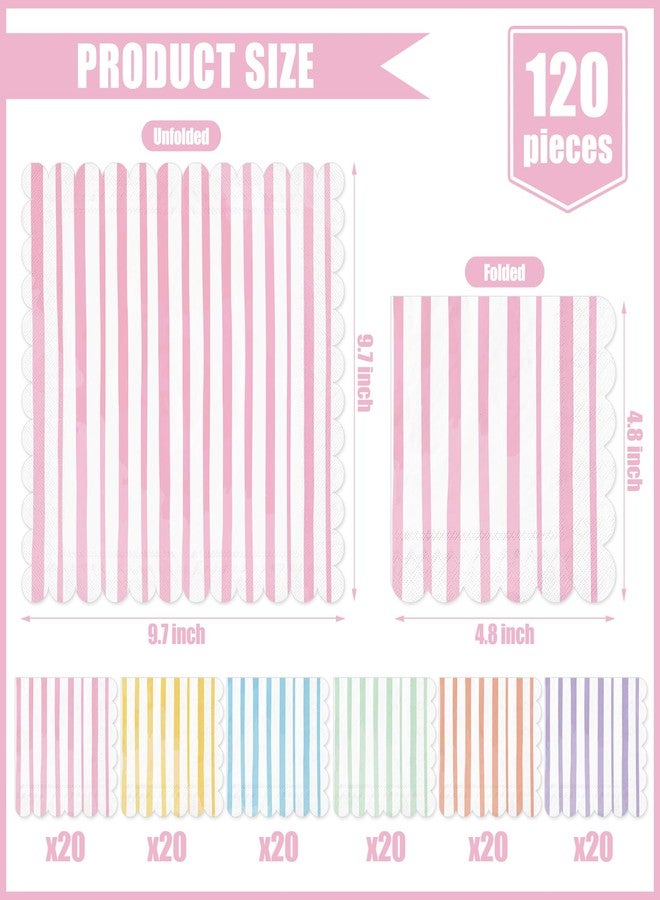 وولاين مجموعة مناديل كوكتيل باستيلية مزخرفة من والين، 120 قطعة، 6 مناديل ورقية مخططة متنوعة بنقشة آيس كريم، مناديل مشروبات صيفية ملونة للاستخدام مرة واحدة، مثالية لتزيين حفلات أعياد الميلاد وحفلات استقبال المولود الجديد في الصيف - Image 2