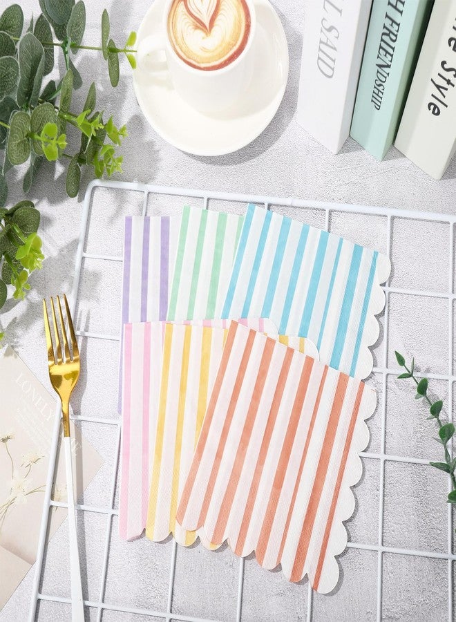 وولاين مجموعة مناديل كوكتيل باستيلية مزخرفة من والين، 120 قطعة، 6 مناديل ورقية مخططة متنوعة بنقشة آيس كريم، مناديل مشروبات صيفية ملونة للاستخدام مرة واحدة، مثالية لتزيين حفلات أعياد الميلاد وحفلات استقبال المولود الجديد في الصيف - Image 3