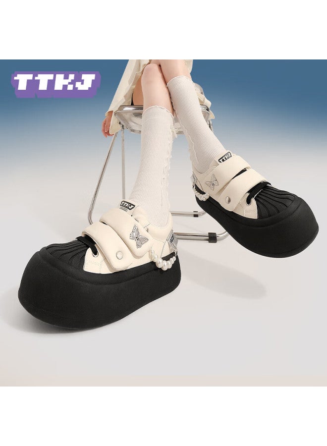 Ttkj Summer New Fashion Butterfly Velcro White Sneakers For Women, Comfortable Casual Shoes, Thick-soled Heightening Pearl Board Shoes - Image 4