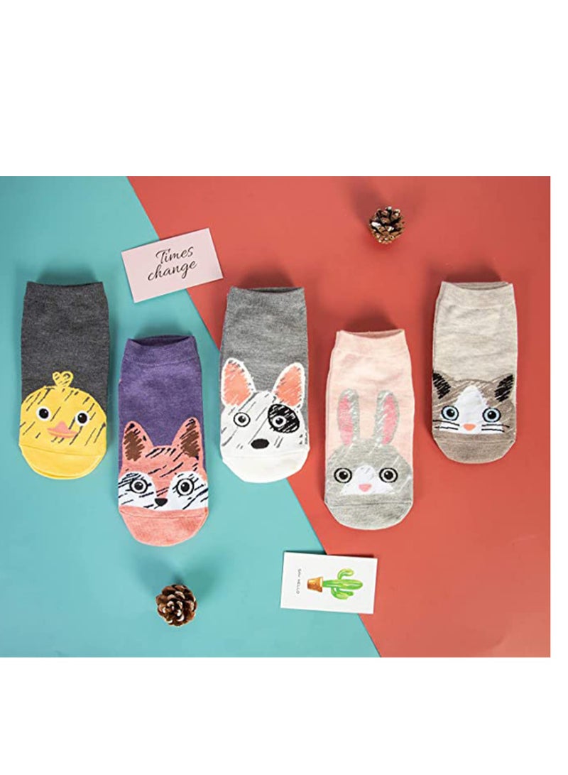 SYOSI 5 Pairs Cute Cotton Socks Short Funny Animal Design Low Socks for Girl Boy Women and Man  - Image 2
