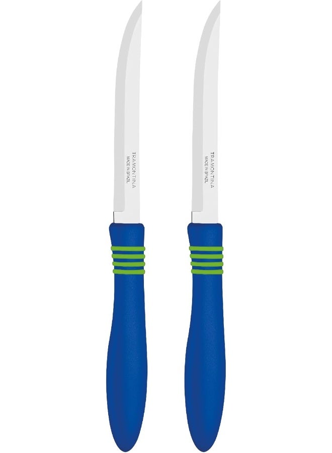 Tramontina Cor&Cor 2 Pieces Steak Knife Set with Stainless Steel Blade and Blue Polypropylene Handle - Image 1