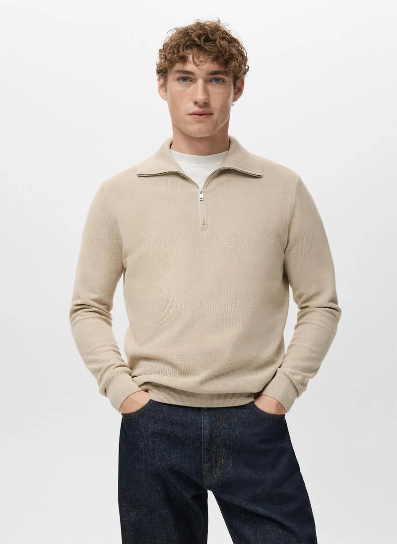 مانجو مان سترة بياقة بسحاب بنسيج دقيق