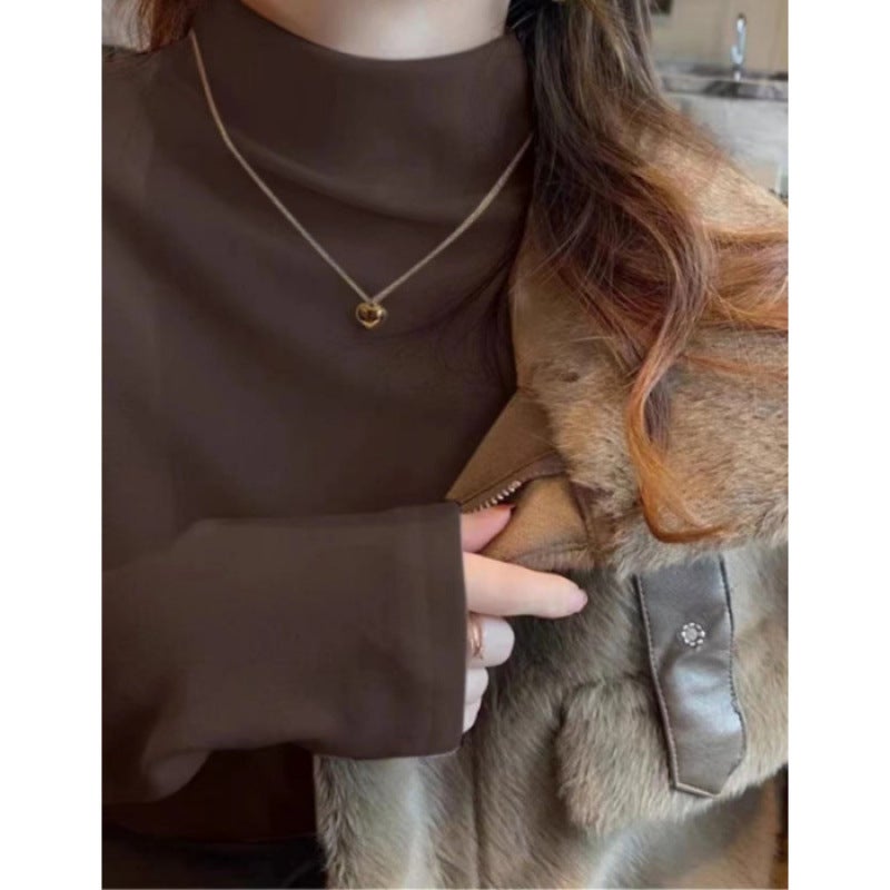 De Rong 230G Warm Backing Shirt De Rong Warm Half High Collar Backing Shirt Women'S Top Fashion - Image 1