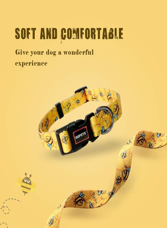كيوكيو بيتس طوق كلاب ناعم قابل للتعديل من QQPETS: مطبوع عليه زهور وردية متعددة الألوان بنقوش لطيفة، مناسب للحيوانات الأليفة من الإناث والذكور، للمشي والجري والتدريب، مقاس صغير (S، نحلة صفراء). - Image 4
