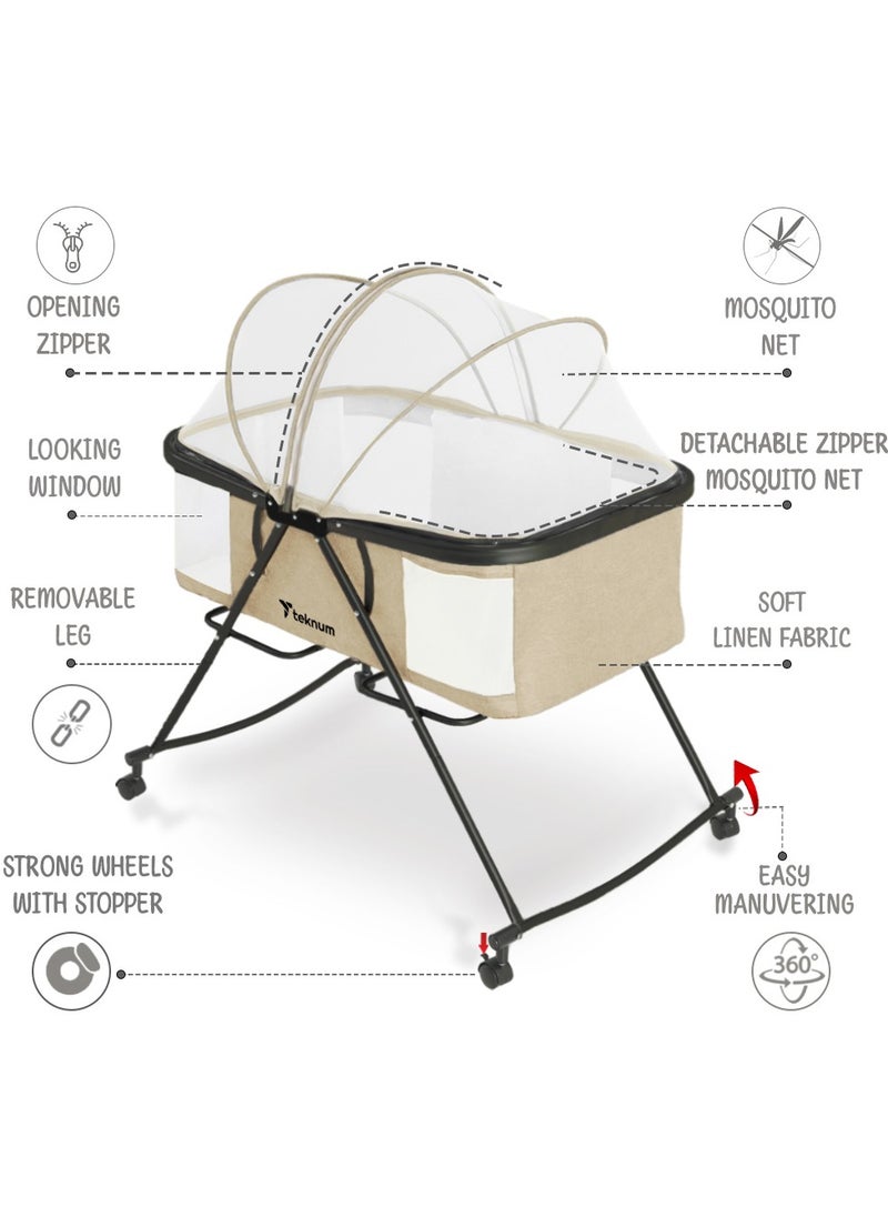 TEKNUM Teknum 3-IN-1 Baby Cot/Cradle w/ Mosquito net & Wheels – Ivory  - Image 3