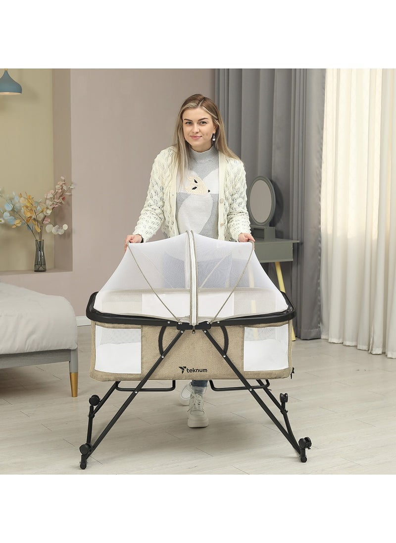 TEKNUM Teknum 3-IN-1 Baby Cot/Cradle w/ Mosquito net & Wheels – Ivory  - Image 4