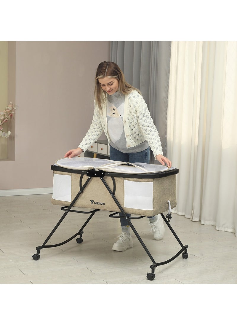 TEKNUM Teknum 3-IN-1 Baby Cot/Cradle w/ Mosquito net & Wheels – Ivory  - Image 5