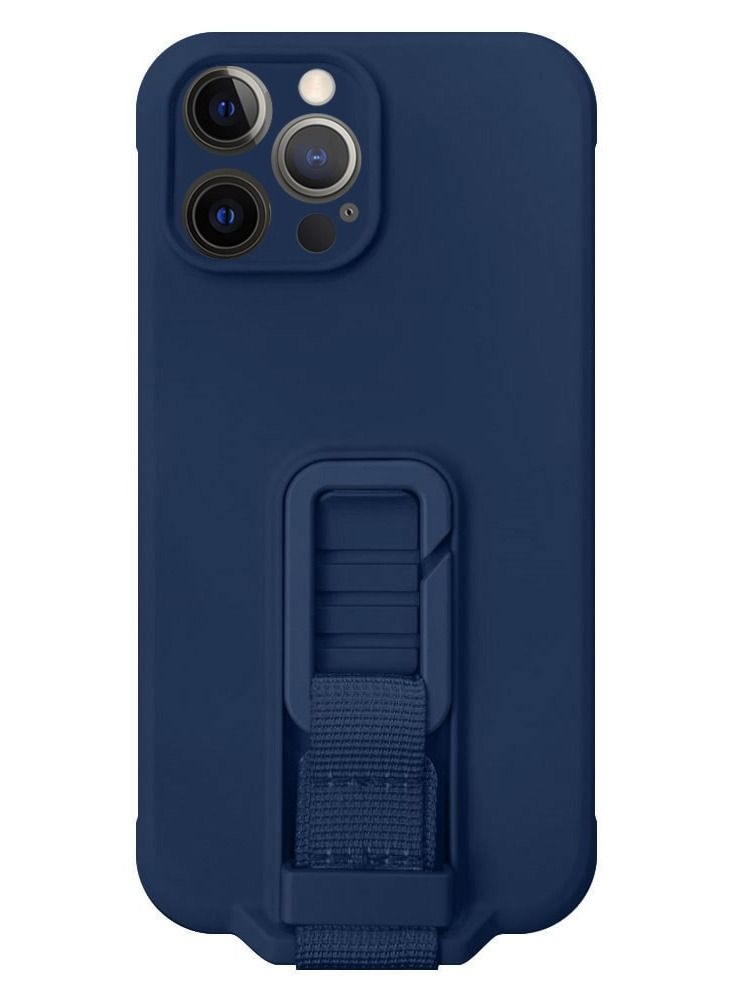 CATANES iPhone 12 Pro Case Soft Silicone Foldable Kickstand Buckle Hook Back Cover Blue - Image 2