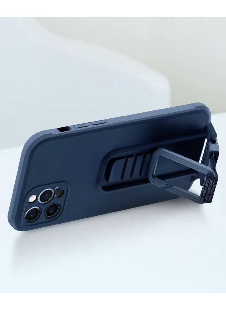 CATANES iPhone 12 Pro Case Soft Silicone Foldable Kickstand Buckle Hook Back Cover Blue - Image 1
