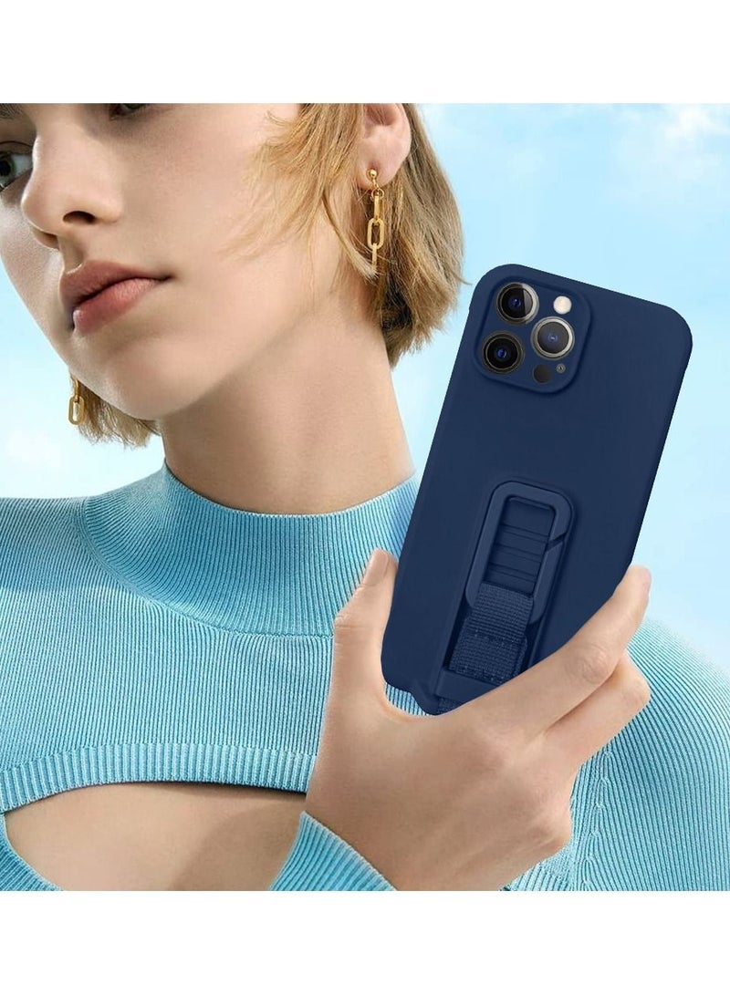 CATANES iPhone 12 Pro Case Soft Silicone Foldable Kickstand Buckle Hook Back Cover Blue - Image 5