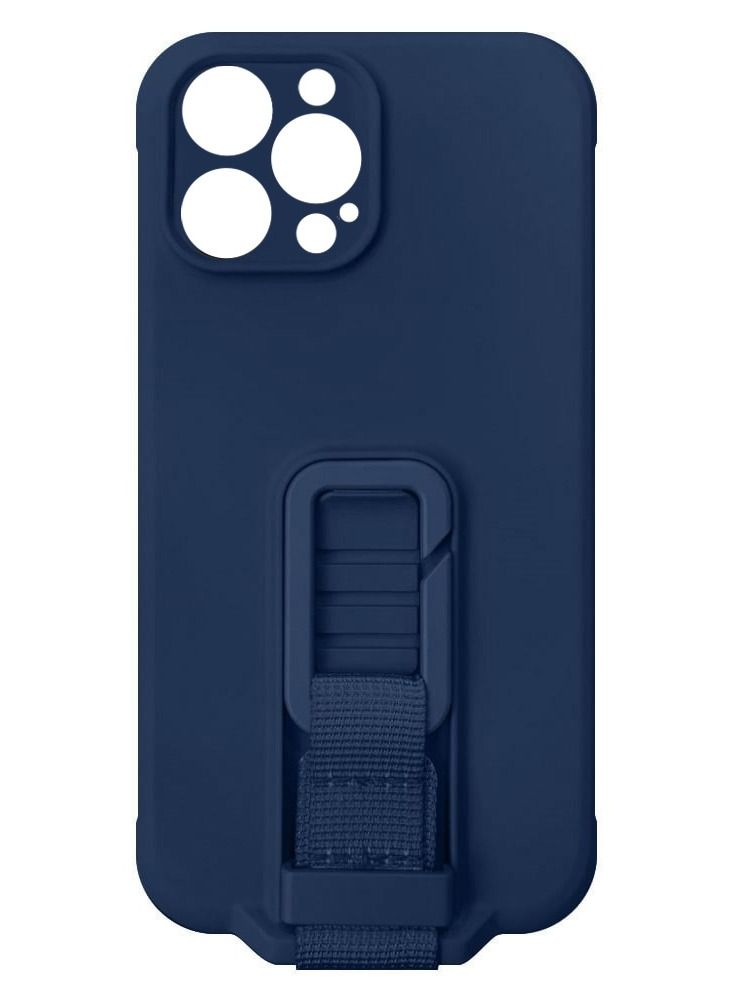 CATANES iPhone 12 Pro Case Soft Silicone Foldable Kickstand Buckle Hook Back Cover Blue - Image 3
