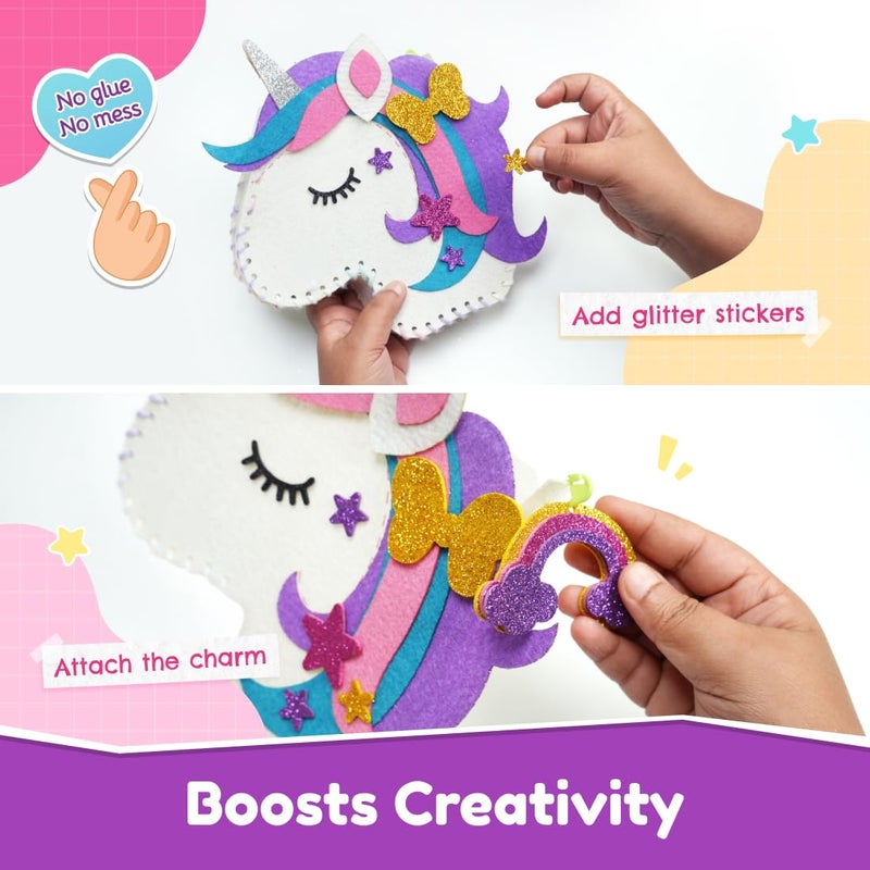Bloomingo DIY Unicorn Bag: Unicorn-themed 30+ Kid-friendly Sewing Pieces to Make a Sling Bag | DIY Craft Kits Creative & STEM Educational Gift for Girls Age 4 & above | Birthday & Return Gift for Kids - Image 4