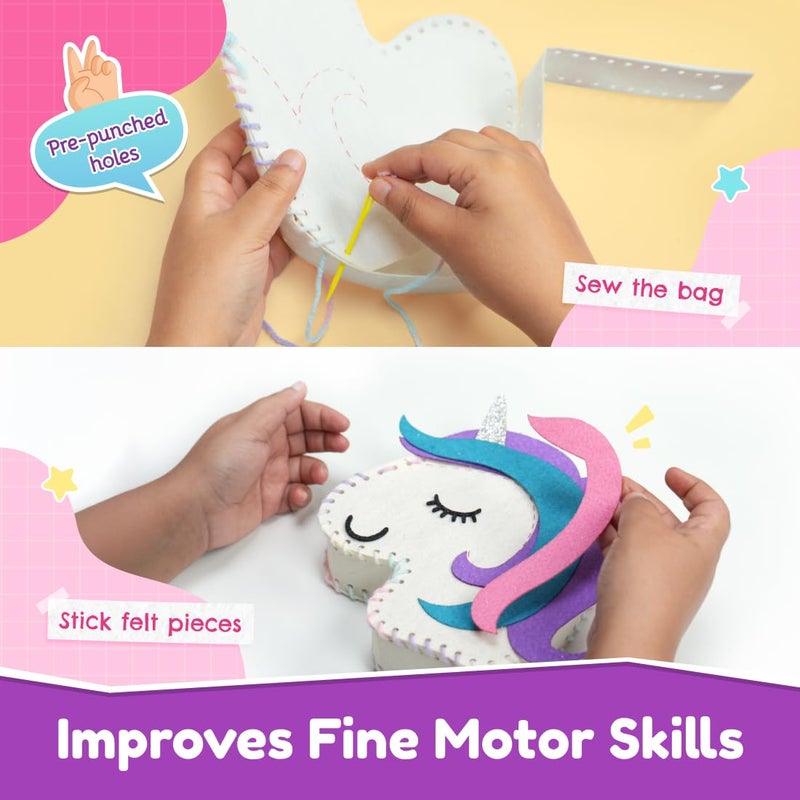 Bloomingo DIY Unicorn Bag: Unicorn-themed 30+ Kid-friendly Sewing Pieces to Make a Sling Bag | DIY Craft Kits Creative & STEM Educational Gift for Girls Age 4 & above | Birthday & Return Gift for Kids - Image 3