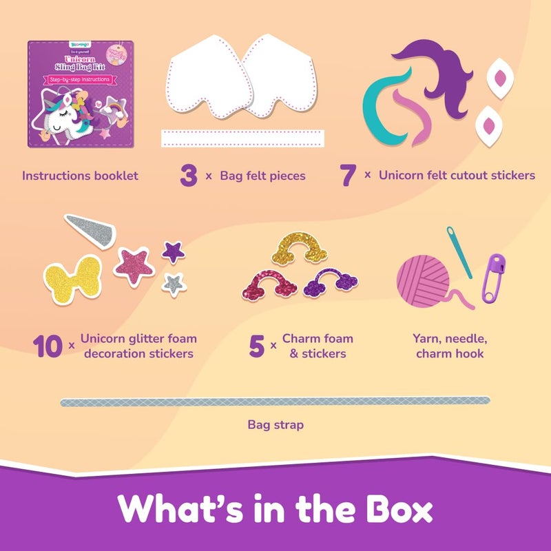 Bloomingo DIY Unicorn Bag: Unicorn-themed 30+ Kid-friendly Sewing Pieces to Make a Sling Bag | DIY Craft Kits Creative & STEM Educational Gift for Girls Age 4 & above | Birthday & Return Gift for Kids - Image 2