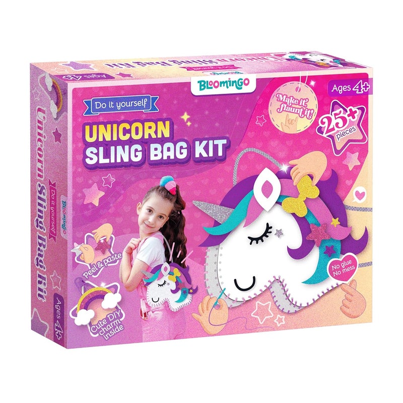 Bloomingo DIY Unicorn Bag: Unicorn-themed 30+ Kid-friendly Sewing Pieces to Make a Sling Bag | DIY Craft Kits Creative & STEM Educational Gift for Girls Age 4 & above | Birthday & Return Gift for Kids - Image 1