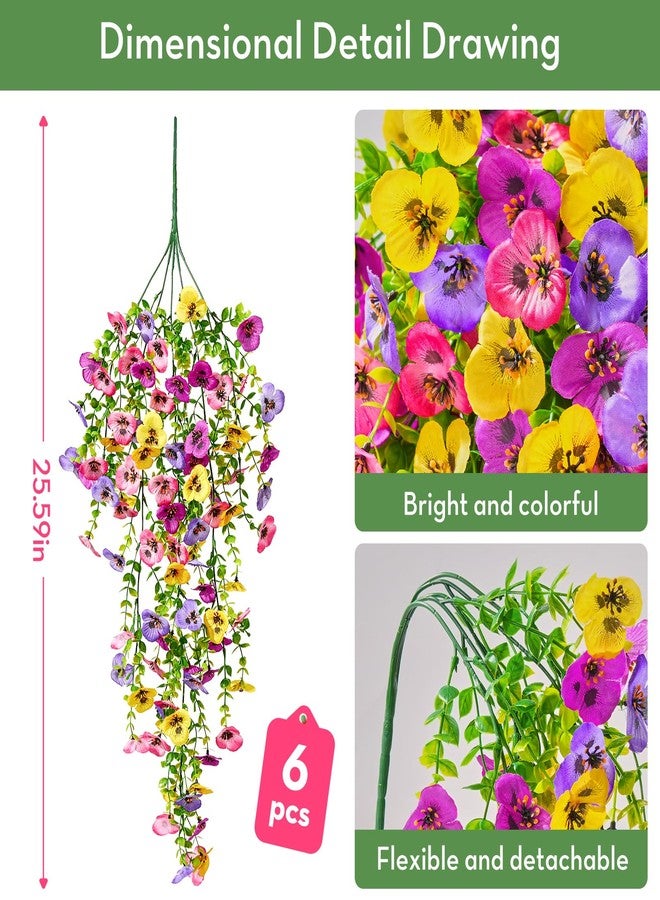 Serwalin Artificial Fake Hanging Flowers for Outdoors Planters,6PCS UV Resistant Faux Pansy Spring Flowers for Outside Porch Patio Garden Window Box (Mixed Colors) - Image 4