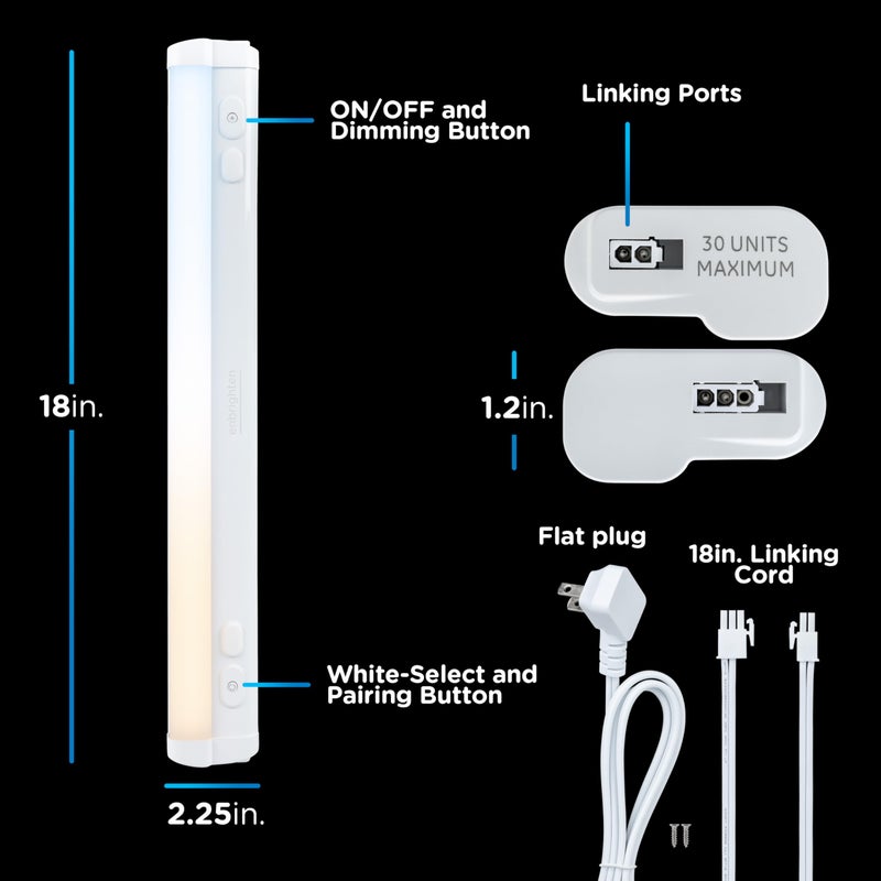 Enbrighten 18 inch Plug-in Under Cabinet Lights, 1245 Lumens, Five White Settings from (2700K-6500K), Full Range Dimmable, One-Touch Sync Control, Linkable Under Counter Lights for Kitchen 82785-T1 - Image 3