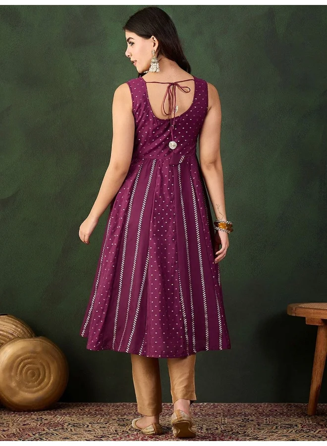 أيه كيه إس Wine Color Chanderi Booti Anarkali Kurta