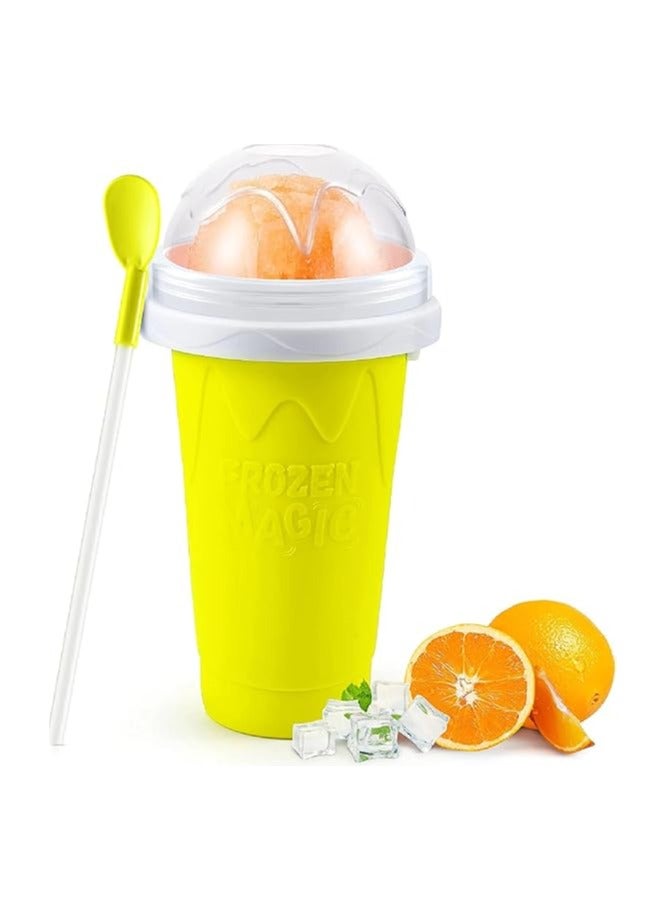 Frozen Magic Slushy Maker Cup,Magic Quick Frozen Smoothies Cup, Cooling Cup, Double Layer Squeeze Slushy Maker Cup, Homemade Milk Shake Ice Cream Maker (Yellow) - Image 1