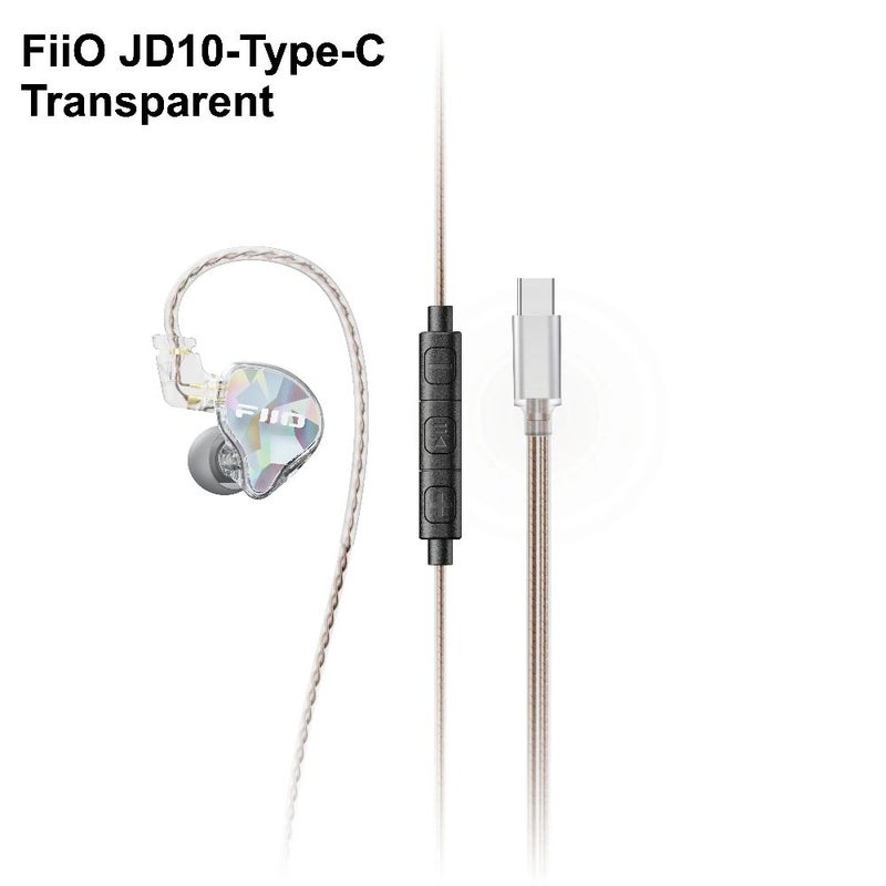 FiiO Jd10 Type-C In-Ear Headphones 10mm Dynamic Wired DSP HiFi IEM Hi-Res, Transparent - Image 1