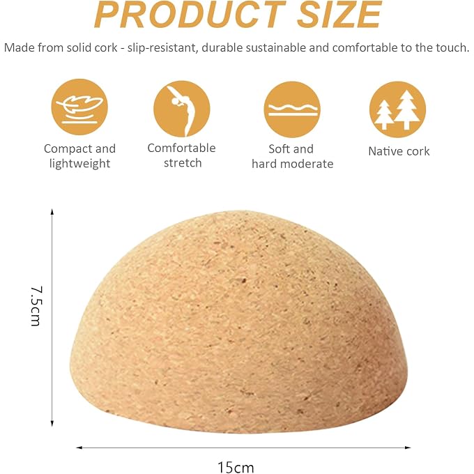 Balance Ball, Yoga Balance Trainer, Hemisphere Made Of Solid Cork, Wobble Board For Adults & Children, Wobble Board Dog Hemisphere To Strengthen Stability & Full Body Training - Image 2
