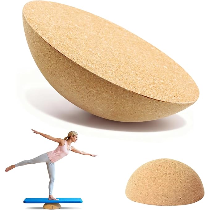 Balance Ball, Yoga Balance Trainer, Hemisphere Made Of Solid Cork, Wobble Board For Adults & Children, Wobble Board Dog Hemisphere To Strengthen Stability & Full Body Training - Image 4