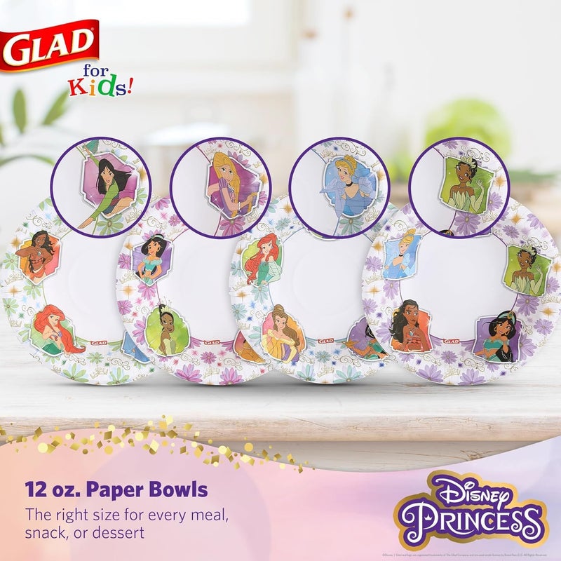 Glad for Kids Disney Princess 12oz Paper Bowls Disney Princess Paper Bowls, Kids Bowls, Kid-Friendly Paper Bowls for Everyday Use, 12oz Paper Bowls, 40 Count - 8 Pack - Image 2