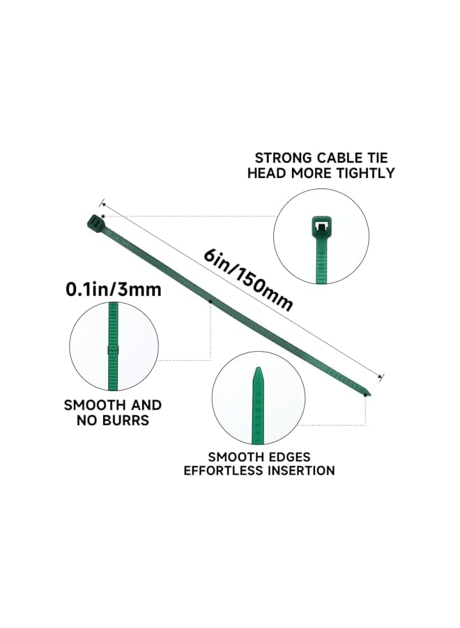 PROMASS promass Green Zip Ties, 6 Inch, 3MM, 100 Pack, Nylon, Green, Self-Locking - Image 2
