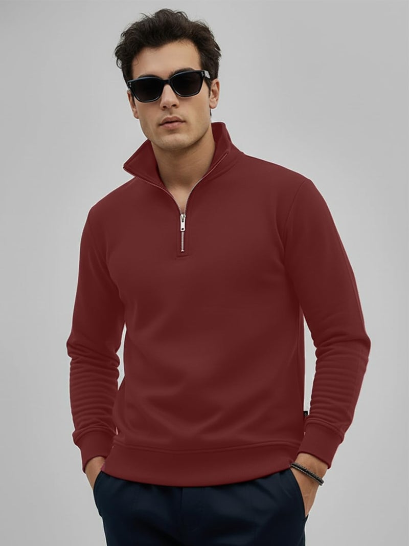 LEOTUDE High Neck Zipper Full Sleeve Loopknit Cool Style Pullover Winter Sweater for Man (W84_Black_P_Maroon_M) - Image 2