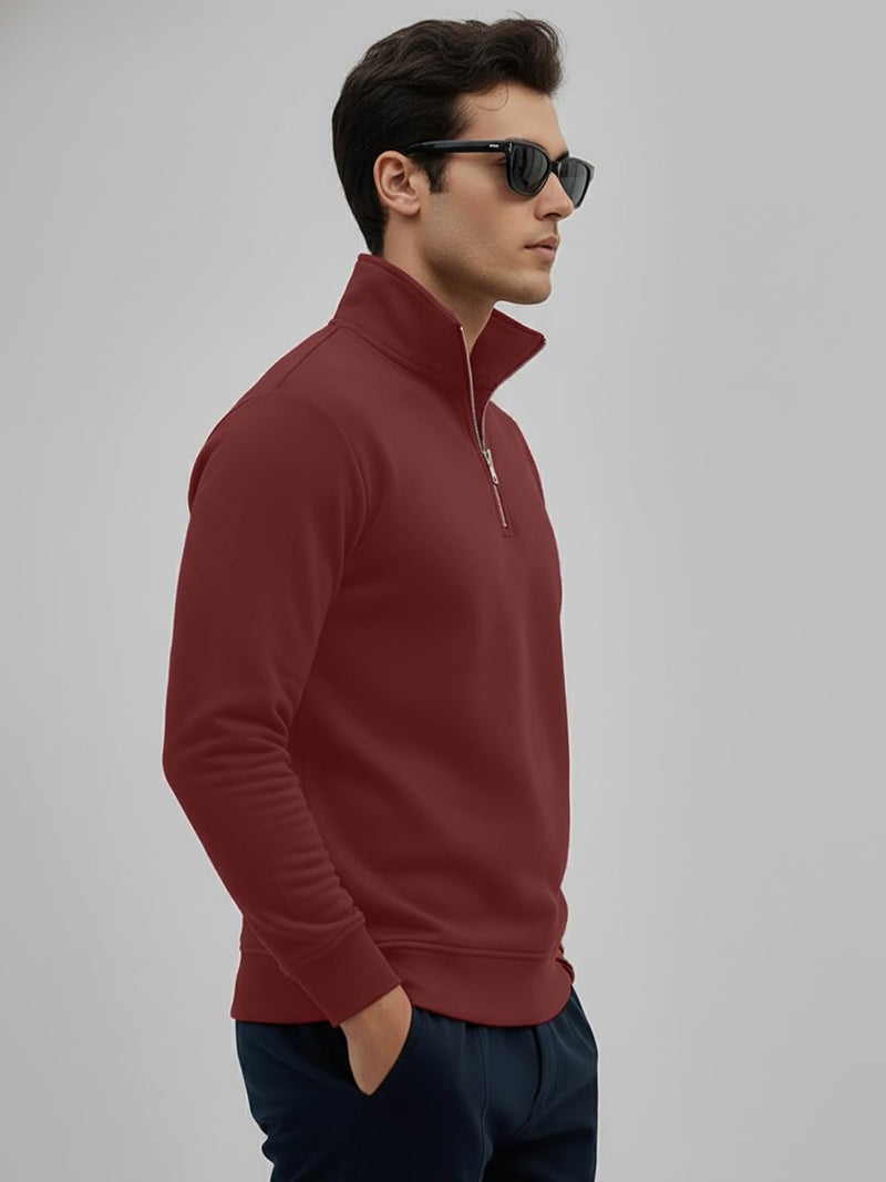 LEOTUDE High Neck Zipper Full Sleeve Loopknit Cool Style Pullover Winter Sweater for Man (W84_Black_P_Maroon_M) - Image 3